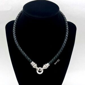 Judith Ripka Leather Cord Necklace & Circle Pendant Holder with Diamonique